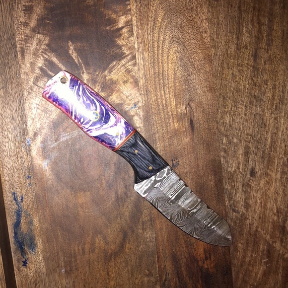 Damascus Knife Full Tang Corain and Wood Handle NWOT - Picture 3 of 9